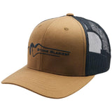 Brown and black cap with mesh back on a white background